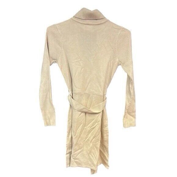 Venus Cream Womens Small Sweater Chic Turtleneck Wrap Ribbed Cozy Knit Dress - Picture 2 of 4